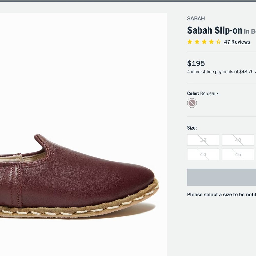 Sabah Bordeaux Slip Ons size 43
